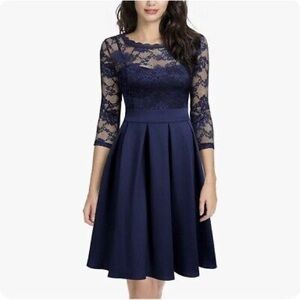Elegant Navy Lace Dress